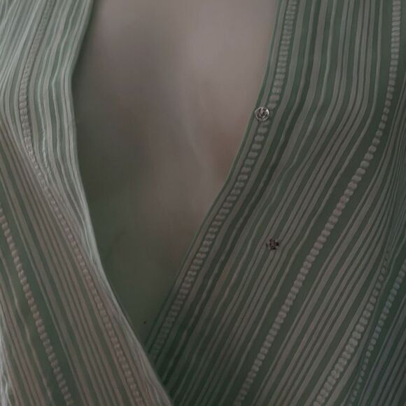 Christopher & Banks V neck 3/4 length sleeve mint green stripped blouse Large - Picture 4 of 7